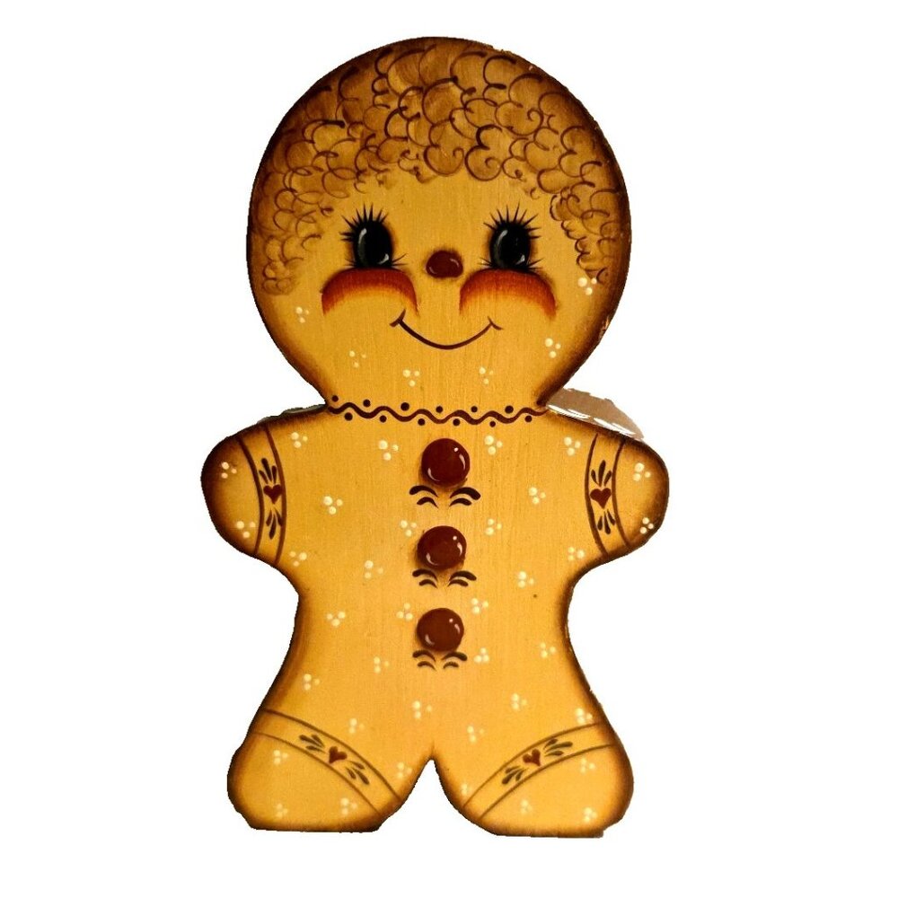 7" Gingerbread Man Wood Hand Painted Vintage 1986 Christmas Decor Candle Holder